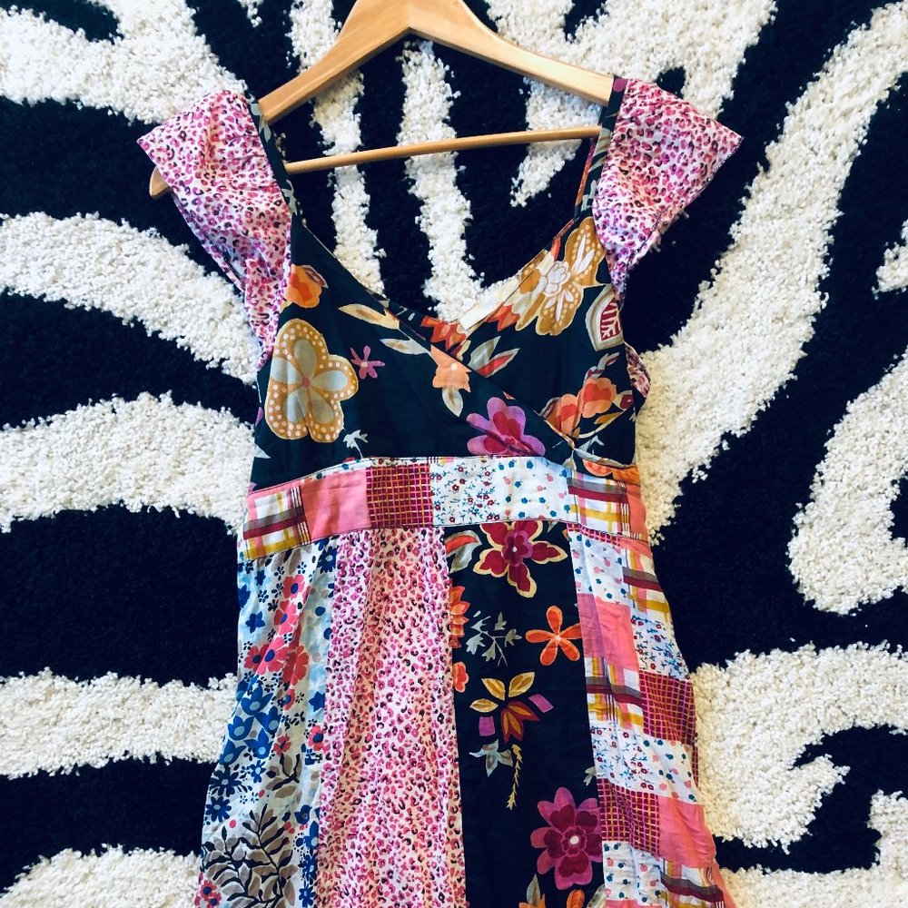 Patchwork Babydoll V-Neck Mini Dress